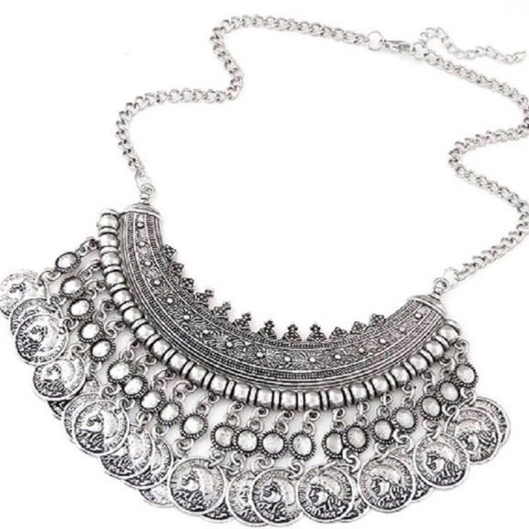 NEW Bohemian Silver Coin Choker Statement Necklace - Picture 8 of 8